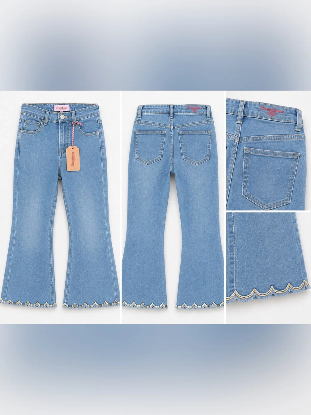 Bonnie Bianca Girls Light Wash Scalloped Hem Flare Jeans Size 10